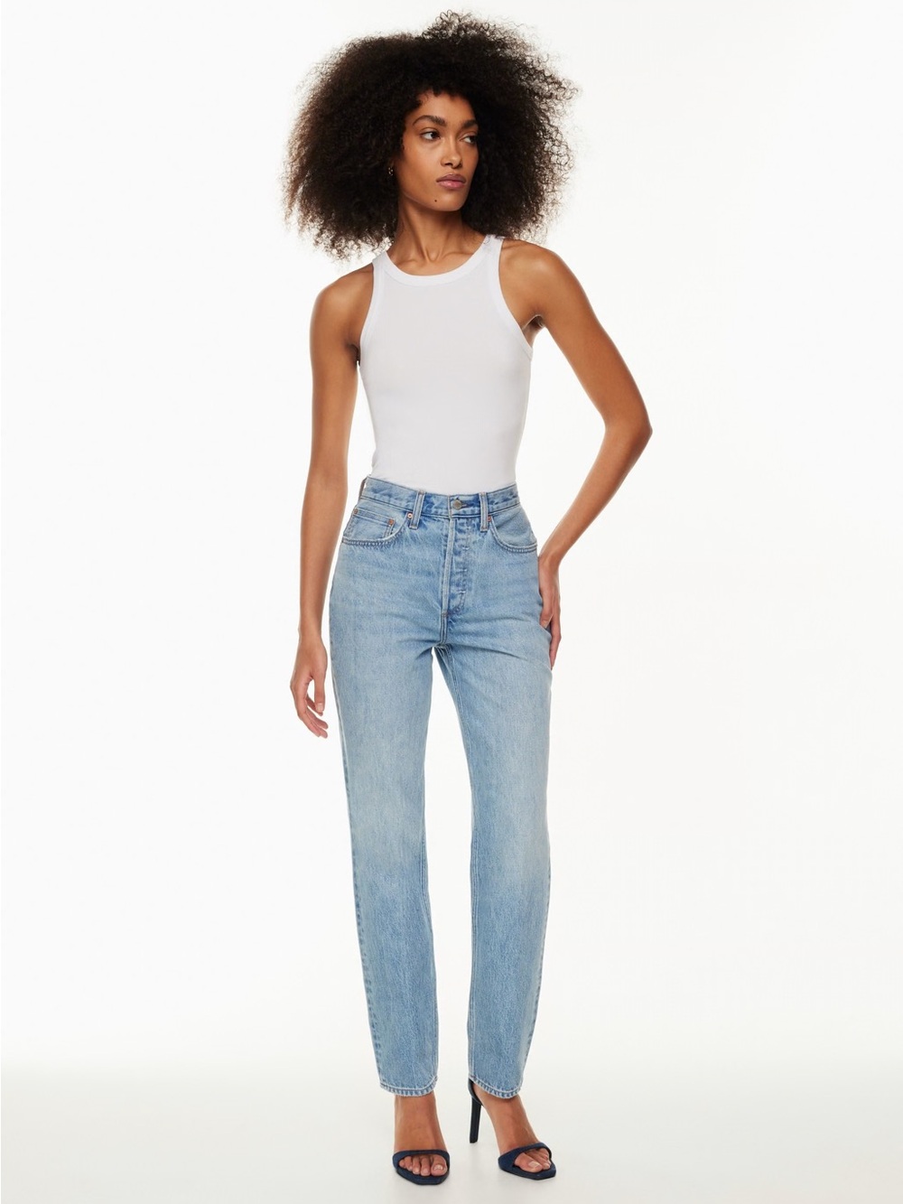 Denim forum The BF High Rise Loose Straight Leg Jeans in Blue Waist 26